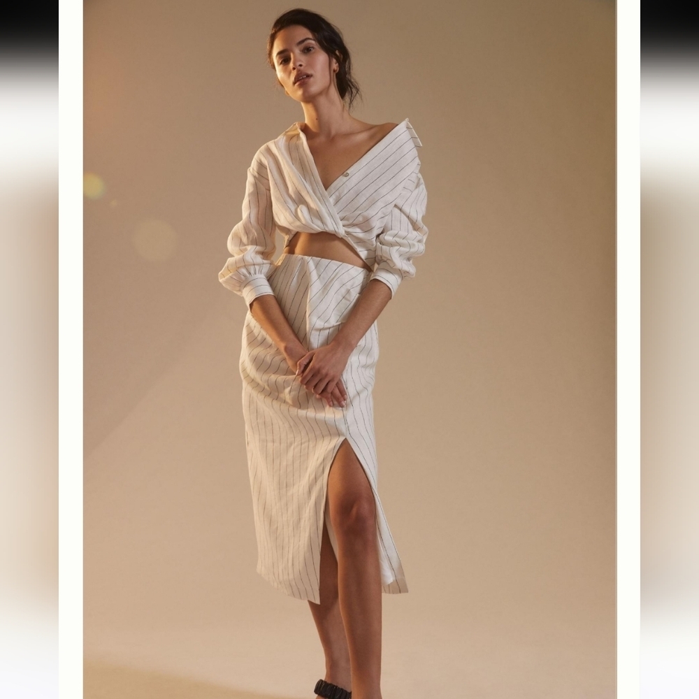 Anthropologie White Striped Midi Dress